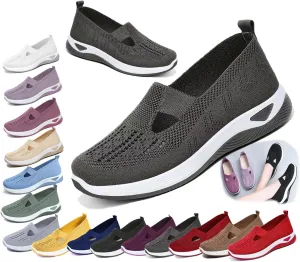 Women's Orthopedic Slip-On Shoes, Breathable Woven Comfort Sneakers with Arch Support, Soft Foam Sole for Walking, Non-Slip Casual Summer Shoes for