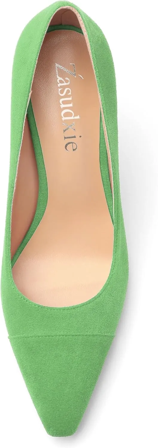 Women's Pumps Slip On High Heels with Pointed Toe Suede 3.25 Inch Stiletto Bridal Party Dress Heels for Casual