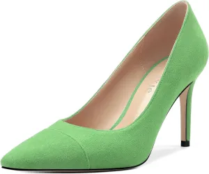 Women's Pumps Slip On High Heels with Pointed Toe Suede 3.25 Inch Stiletto Bridal Party Dress Heels for Casual