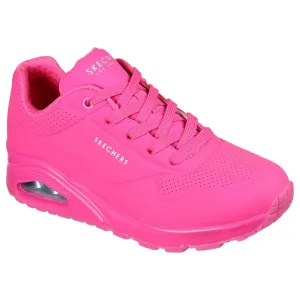 Womens Skechers Uno - Neon Nights Hot Pink Lace Up Sneaker Shoes