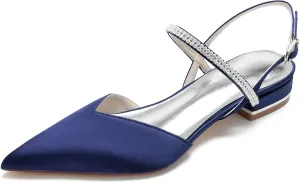 Womens Slingback Flats Shoes for Wedding Bride Comfortable Bridal Shoes,Dark Blue,8.5