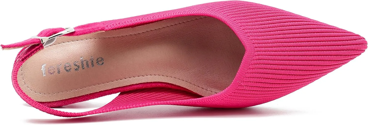 Women's Slingback Kitten Heels Pointed Toe Knit Pumps Slip On Dress Shoes