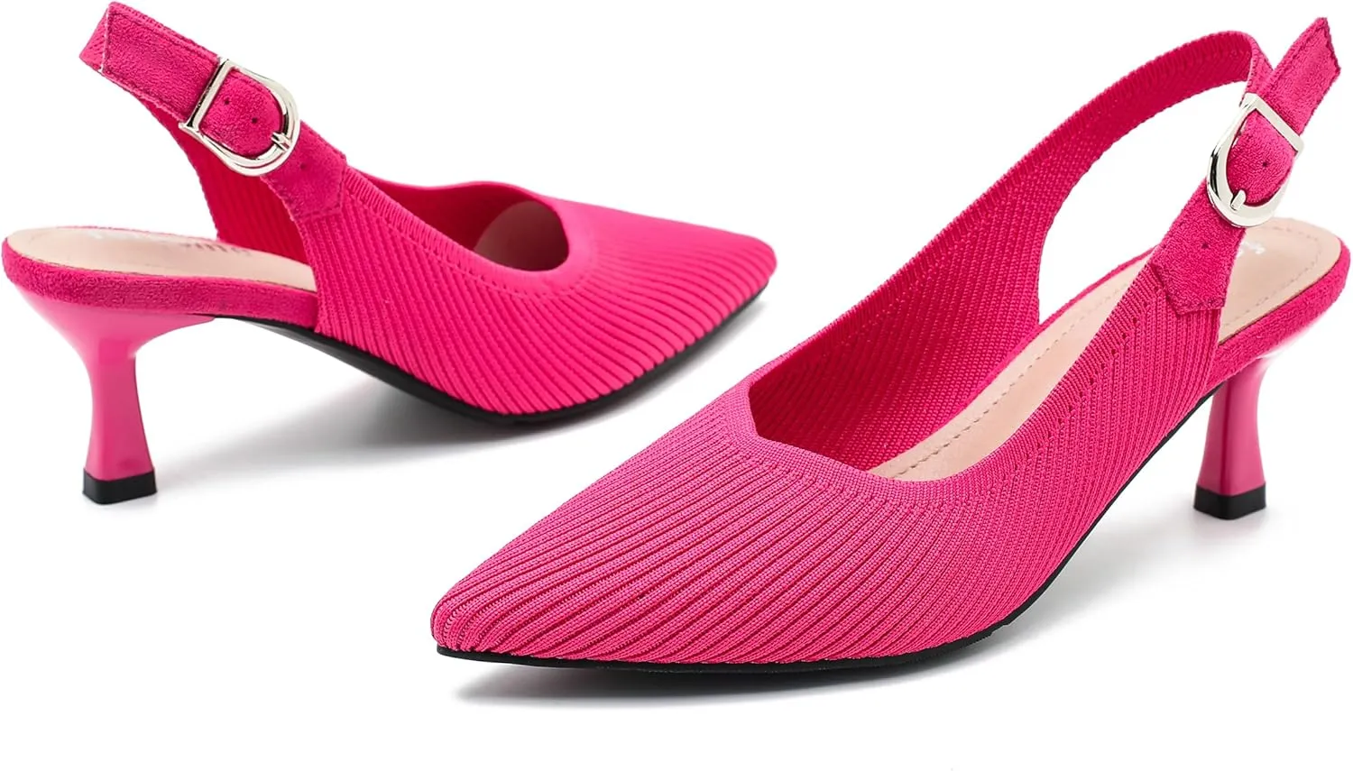 Women's Slingback Kitten Heels Pointed Toe Knit Pumps Slip On Dress Shoes