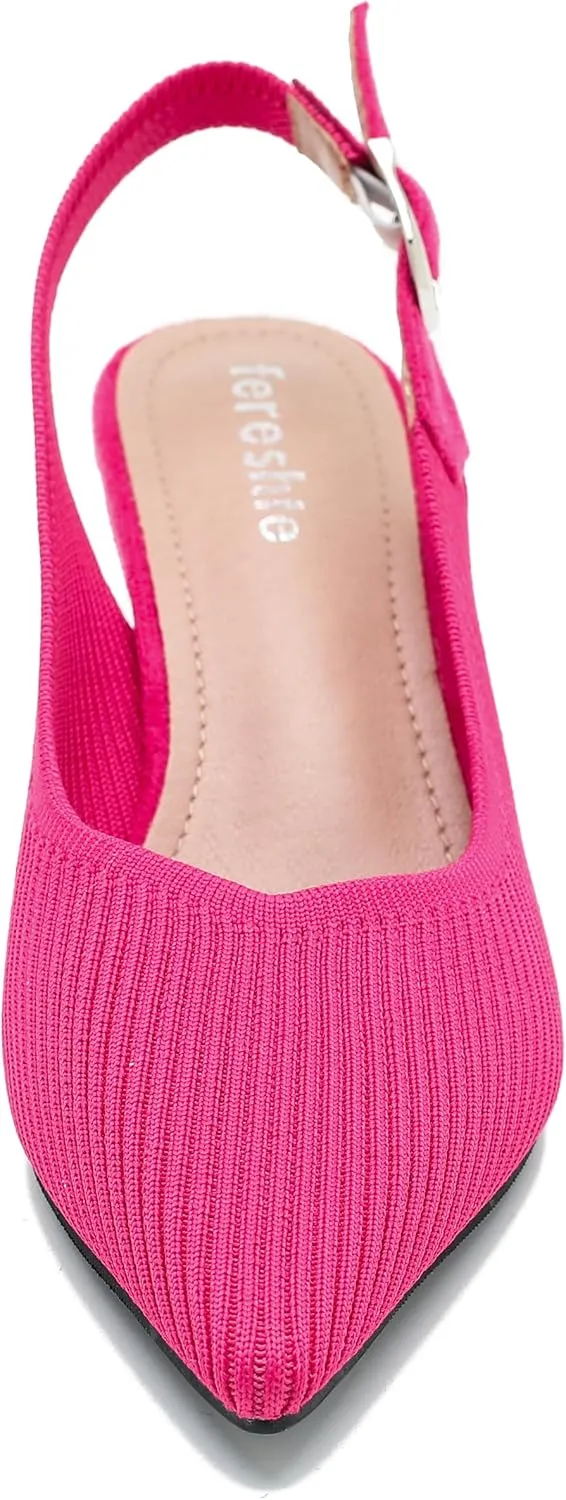 Women's Slingback Kitten Heels Pointed Toe Knit Pumps Slip On Dress Shoes