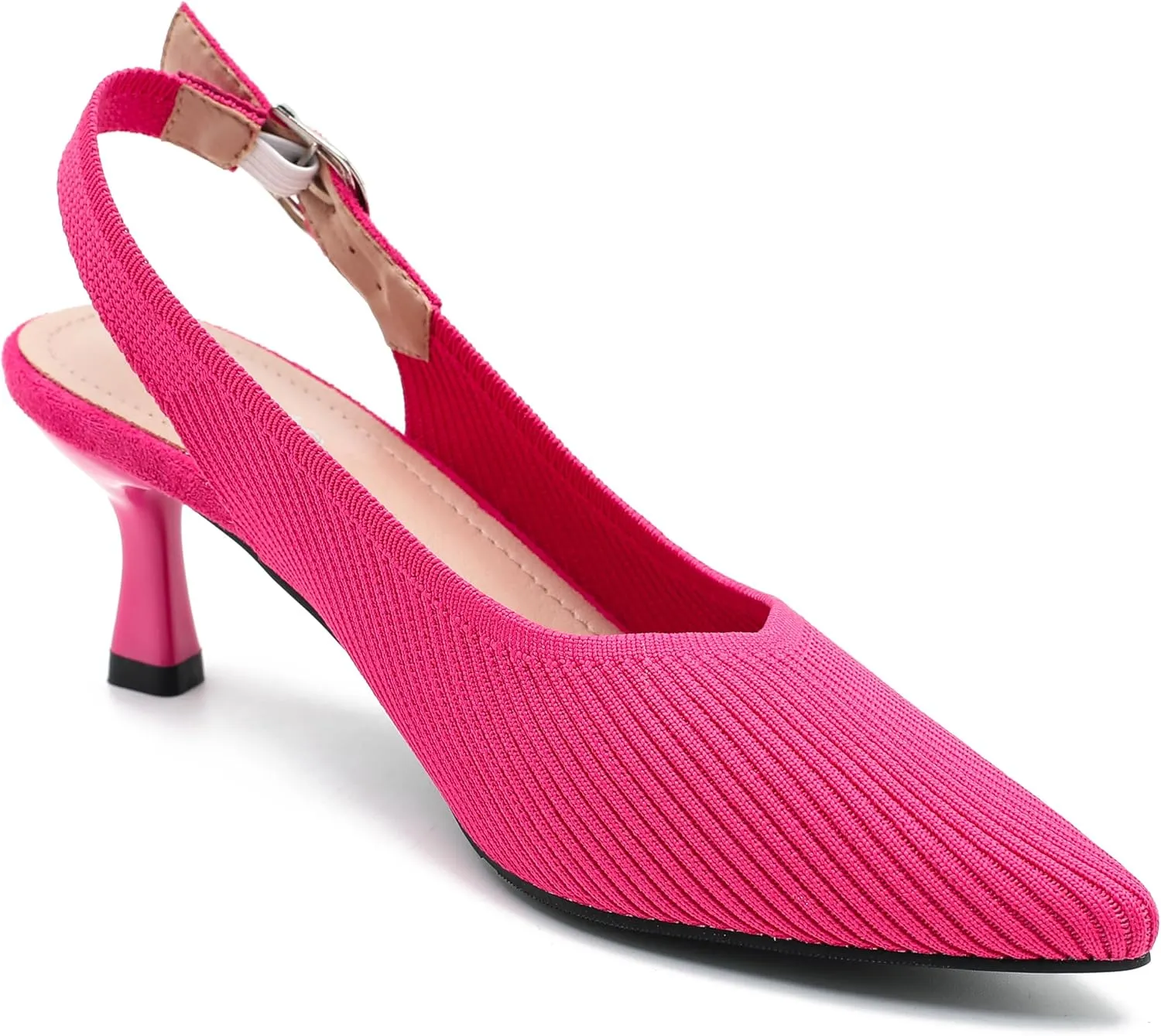 Women's Slingback Kitten Heels Pointed Toe Knit Pumps Slip On Dress Shoes