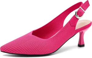 Women's Slingback Kitten Heels Pointed Toe Knit Pumps Slip On Dress Shoes