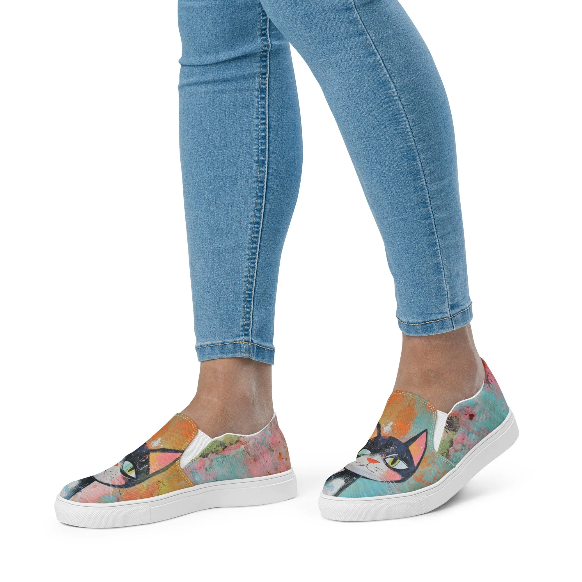 Women’s slip-on canvas shoes - Cat Art SG011