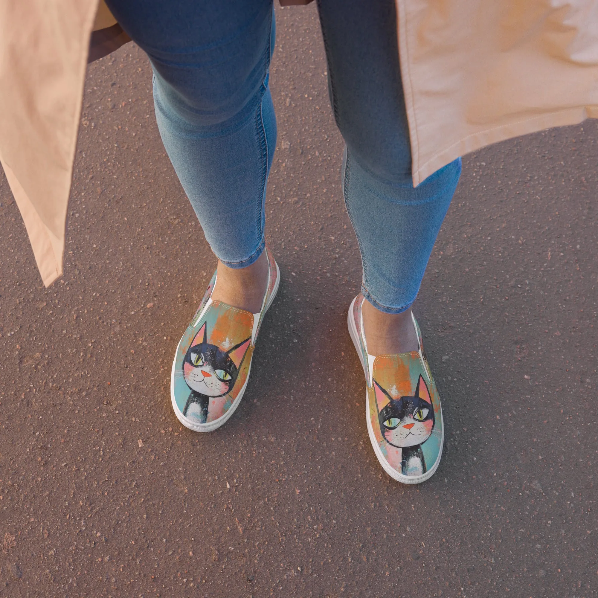 Women’s slip-on canvas shoes - Cat Art SG011