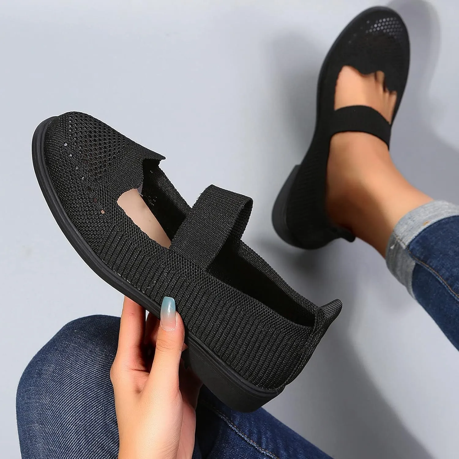 Women's Slip On Mesh Lightweight Flats Sneaker,Comfortable Breathable Non-Slip Soft Sole Walking Shoes Loafer Nurse Shoes