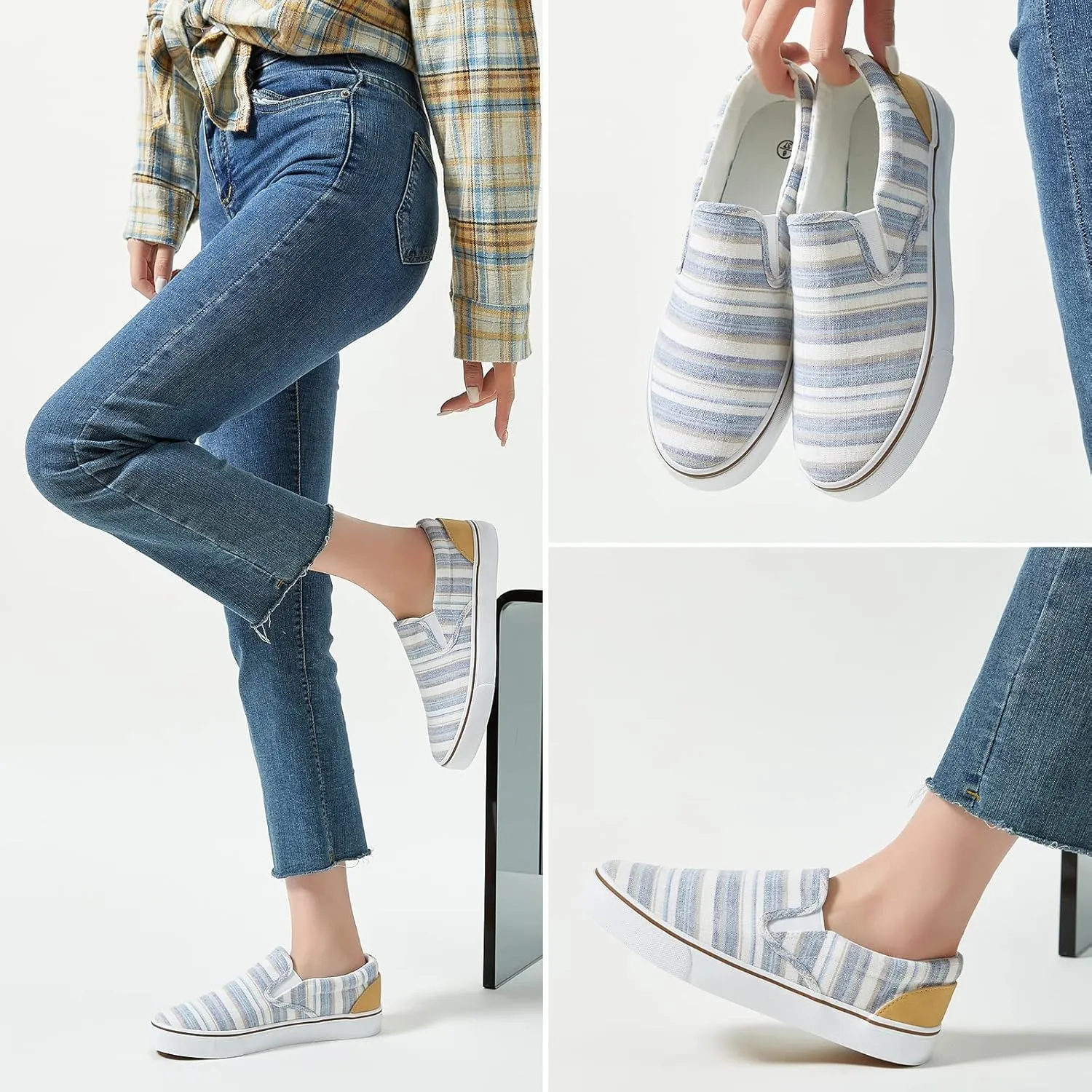 Women's Slip on Shoes Canvas Sneakers Loafers Non Slip Shoes Low Top Casual Shoes