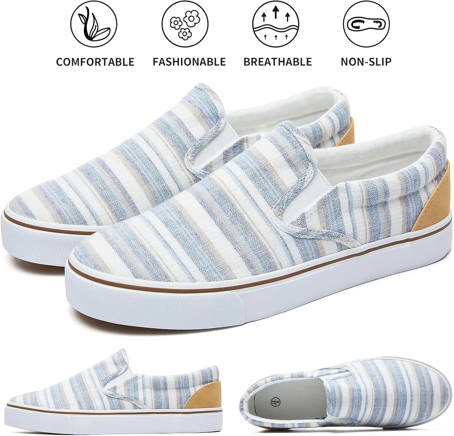 Women's Slip on Shoes Canvas Sneakers Loafers Non Slip Shoes Low Top Casual Shoes