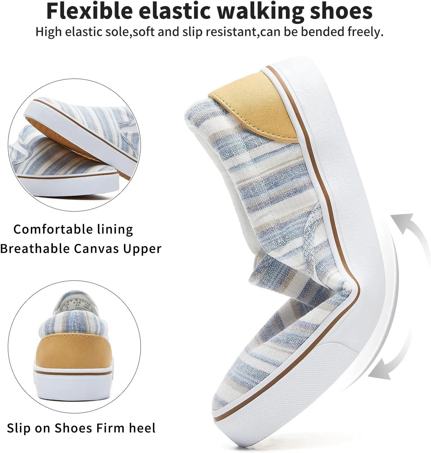 Women's Slip on Shoes Canvas Sneakers Loafers Non Slip Shoes Low Top Casual Shoes