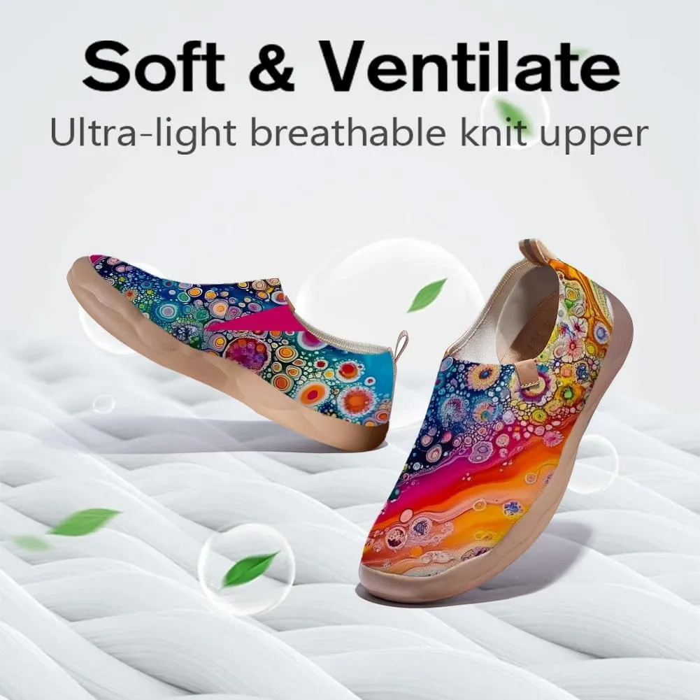 Women's Slip On Sneakers Casual Loafers Knitted Art Painted Comfort Soft Walking Shoes Oil Painting
