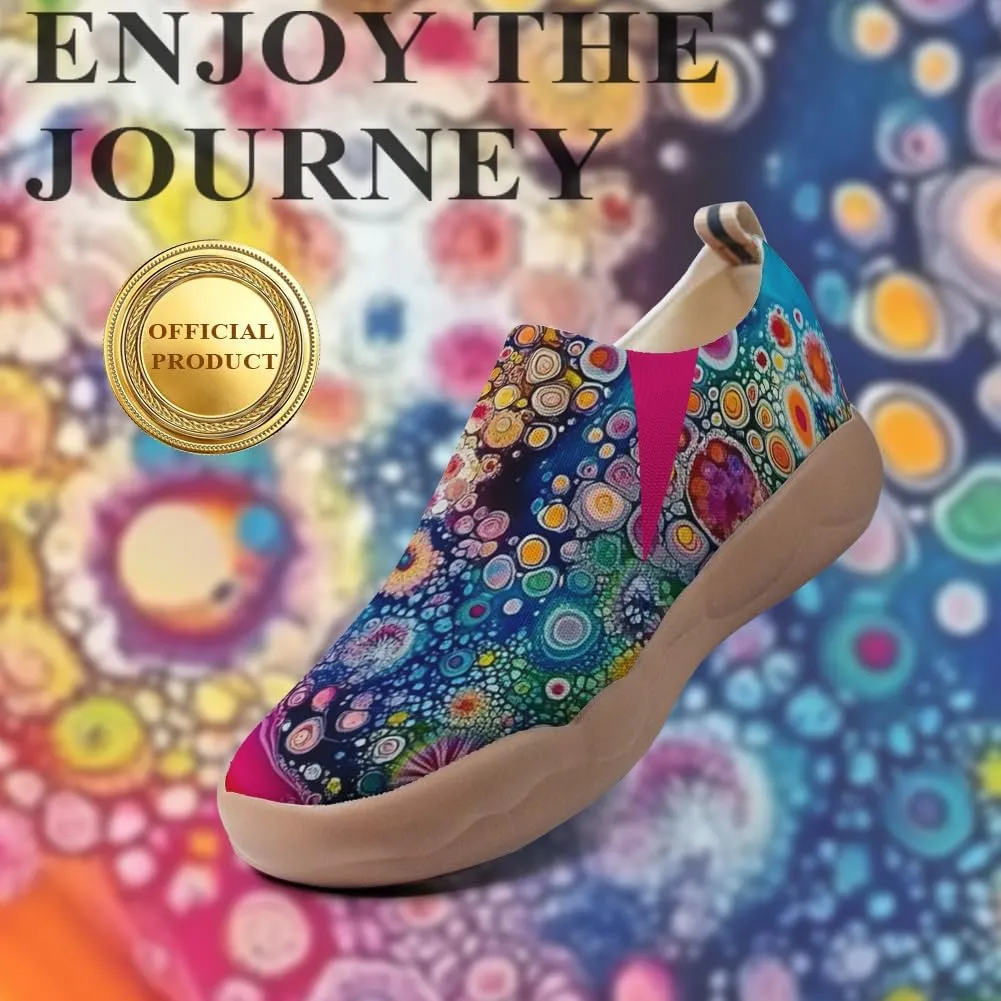 Women's Slip On Sneakers Casual Loafers Knitted Art Painted Comfort Soft Walking Shoes Oil Painting