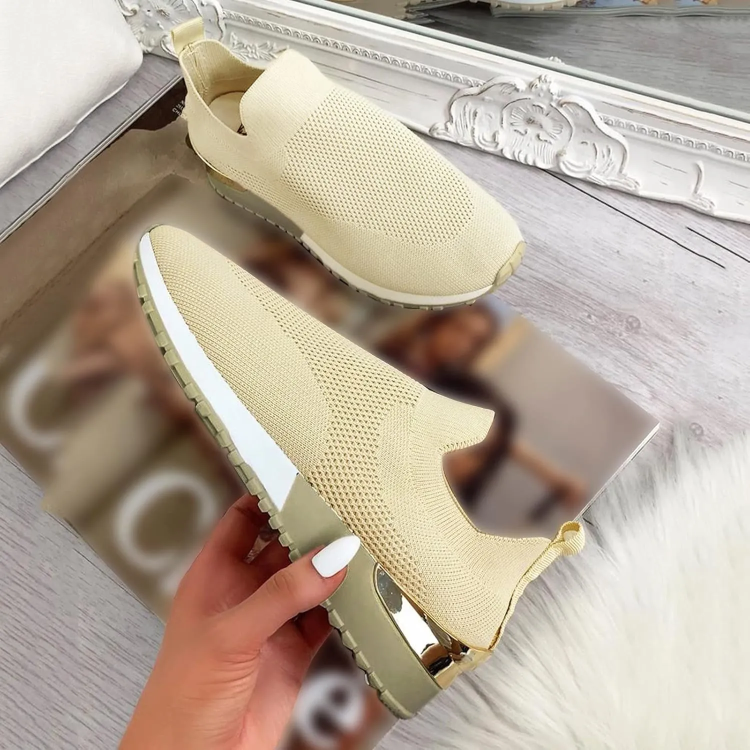 Womens Slip on Walking Shoes Comfort Lightweight Non Slip Work Shoes Women Mesh Breathable Men Shoes Casual Waterproof Sneakers Black Tennis Shoe Trainers Shoe