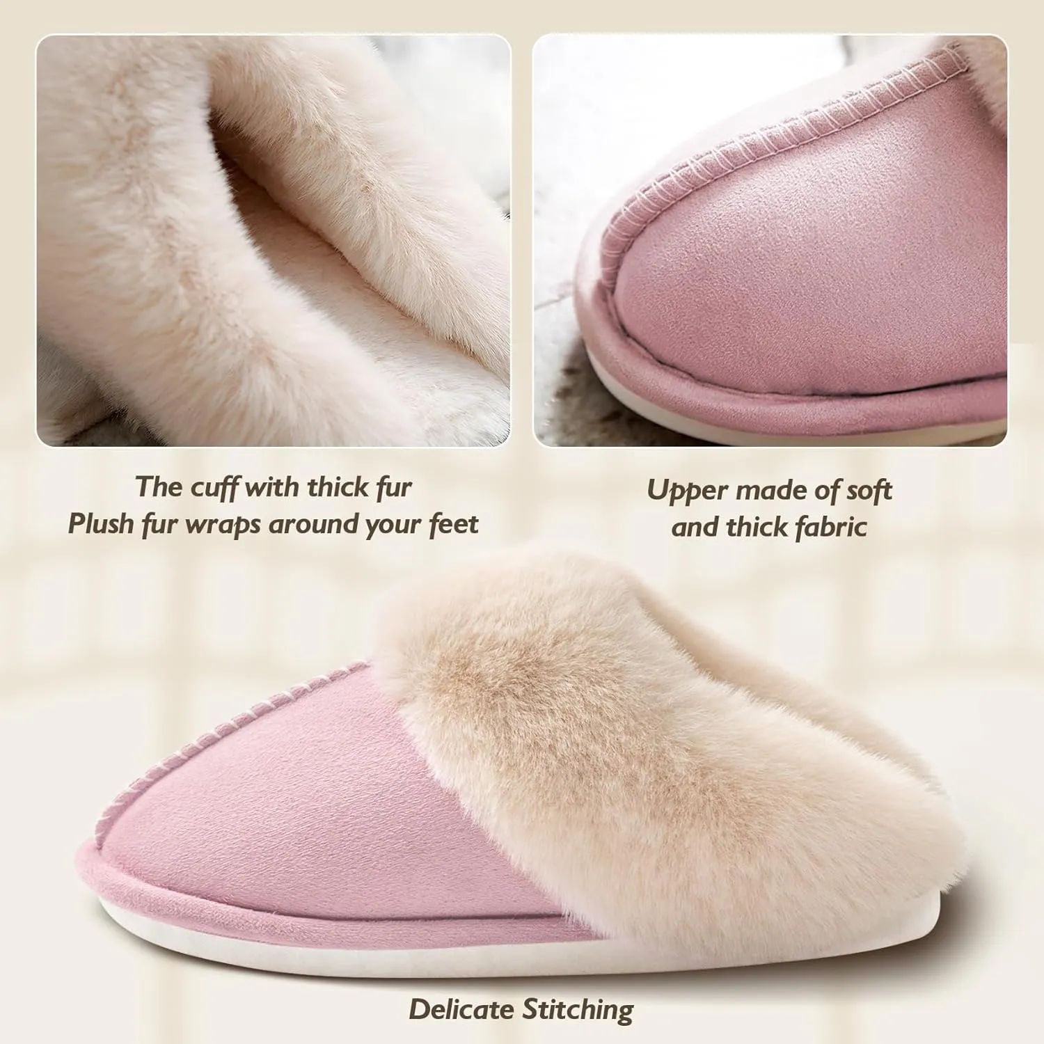 Womens Slippers Memory Foam Fluffy Fur Soft Slippers Warm House Shoes Indoor Outdoor Winter