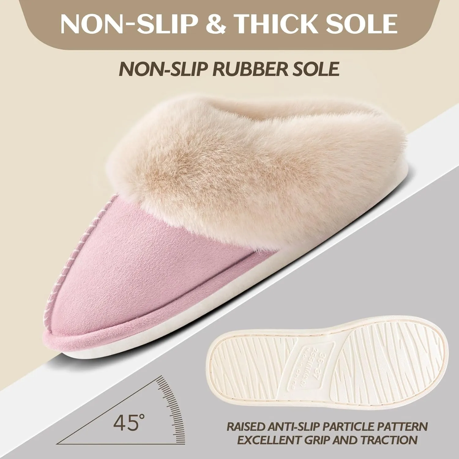 Womens Slippers Memory Foam Fluffy Fur Soft Slippers Warm House Shoes Indoor Outdoor Winter