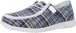 Women's Tweed Casual Slip-on Loafers Canvas Plaid Lightweight Easy Wear Boat Shoes for Outdoor Classic Style Comfortable Trend US 6-10.5