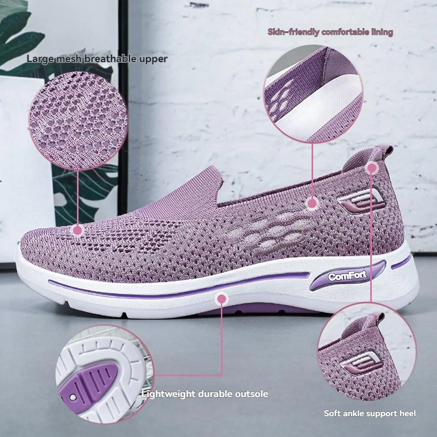 Womens Walking Shoes Comfortable Casual Ladies Athletic Shoes Casual Slip on Shoe Summer Running Sneakers Comfortable Breathable Non Slip Work Sneakers Running Jogging Sneaker