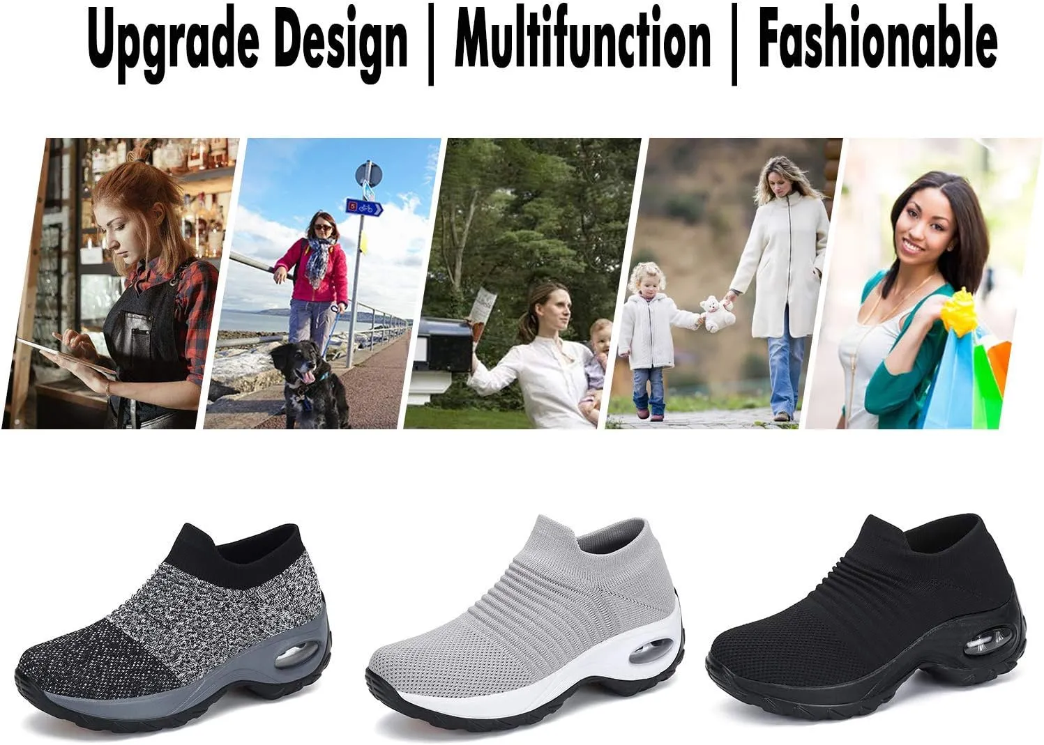 Women's Walking Shoes Sock Sneakers Slip on Mesh Air Cushion Comfortable Wedge Easy Shoes Platform Loafers