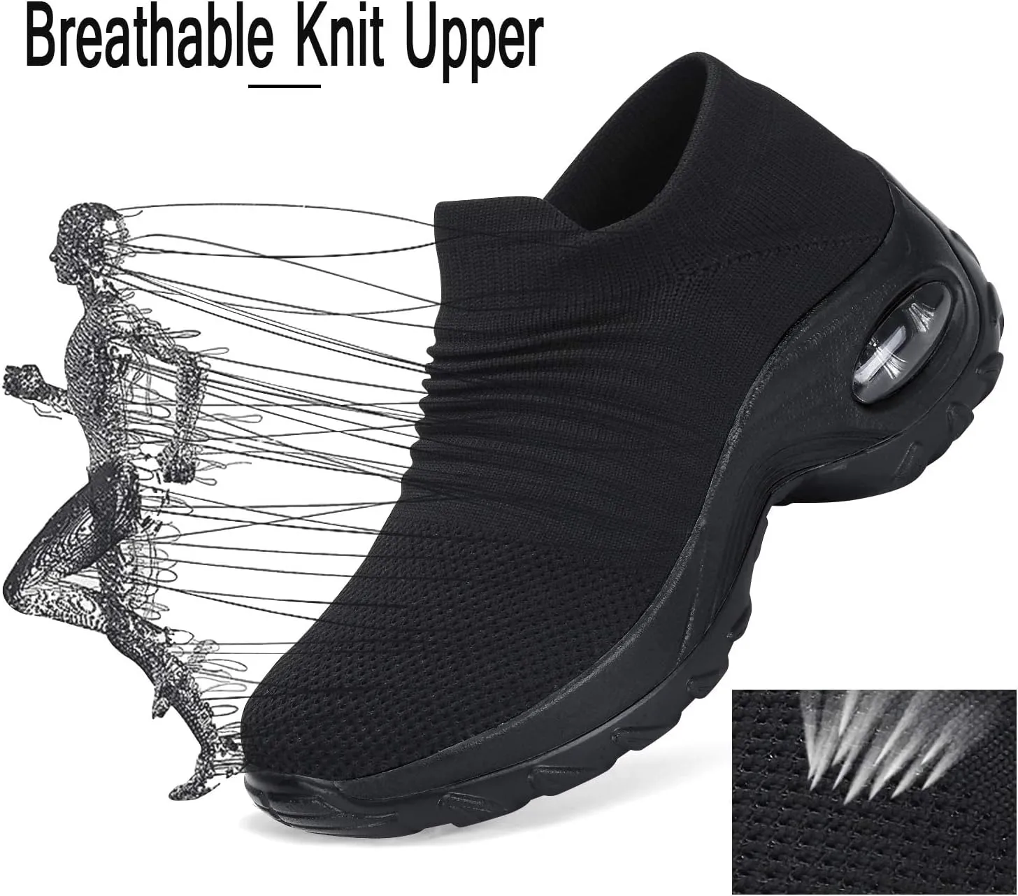Women's Walking Shoes Sock Sneakers Slip on Mesh Air Cushion Comfortable Wedge Easy Shoes Platform Loafers