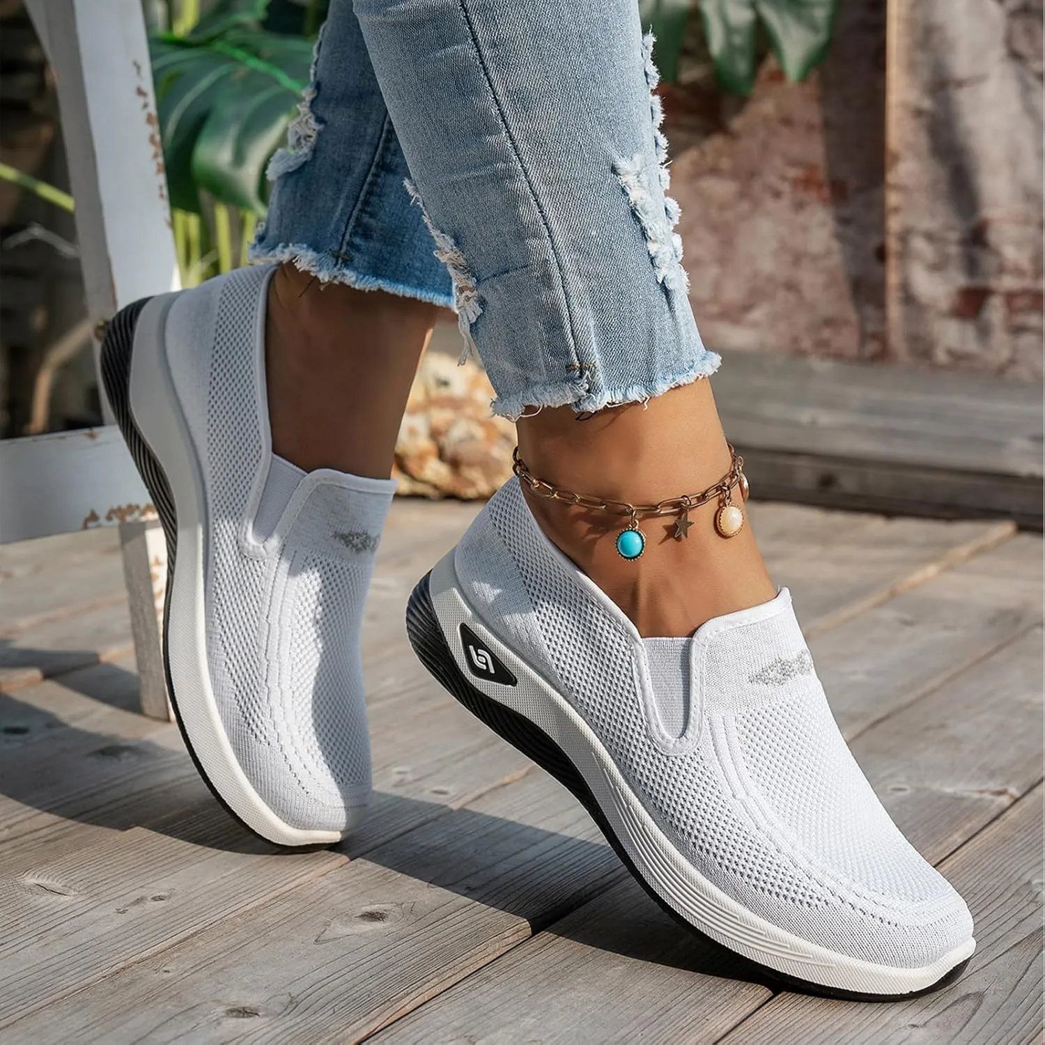 Women's Woven Orthopedic Breathable Soft Shoes Go Walk Slip on Shoes Diabetic Foam Shoes Hands Free Slip on Sneakers with Arch Support for Women