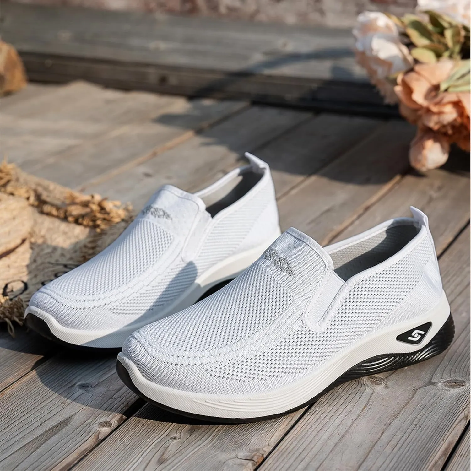 Women's Woven Orthopedic Breathable Soft Shoes Go Walk Slip on Shoes Diabetic Foam Shoes Hands Free Slip on Sneakers with Arch Support for Women