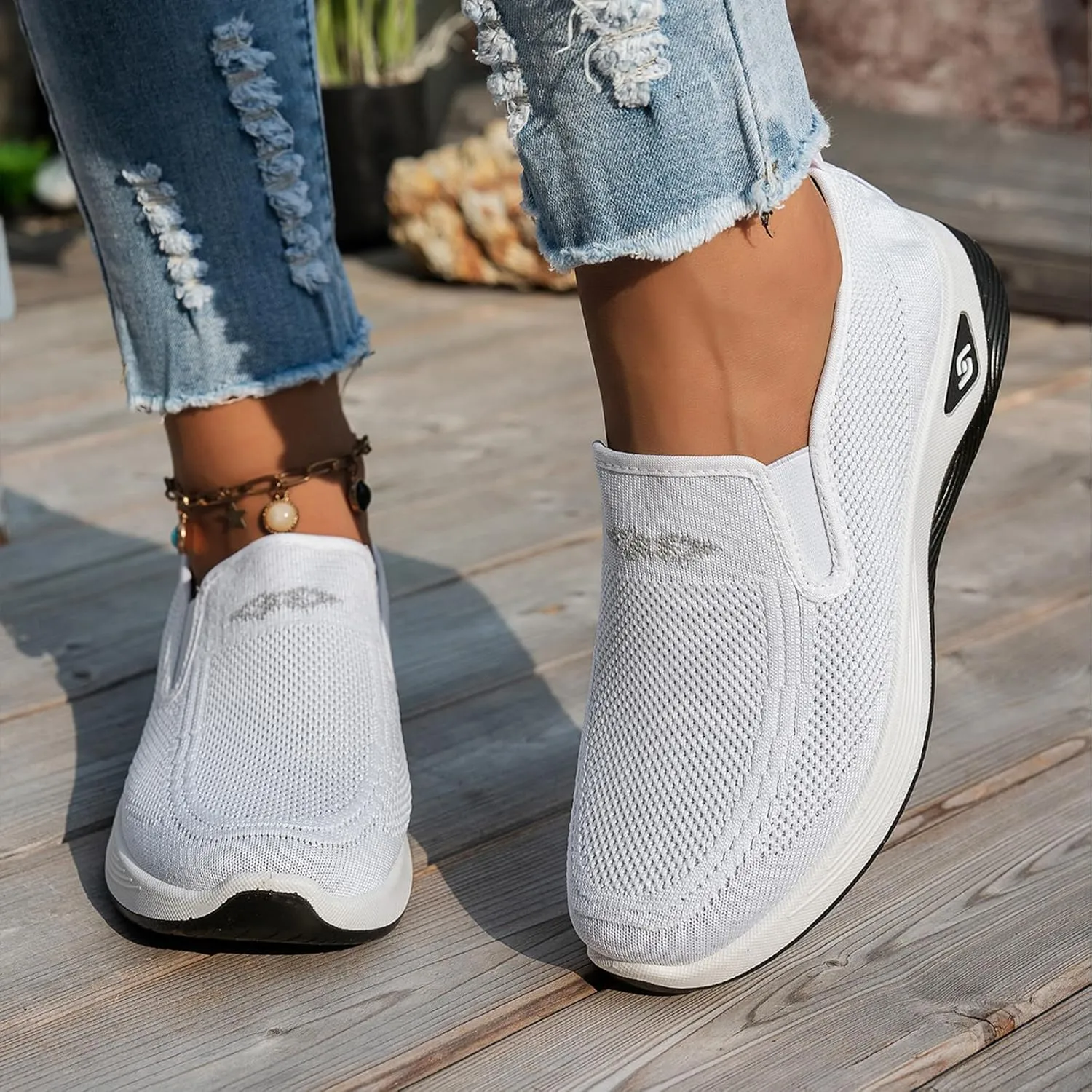 Women's Woven Orthopedic Breathable Soft Shoes Go Walk Slip on Shoes Diabetic Foam Shoes Hands Free Slip on Sneakers with Arch Support for Women