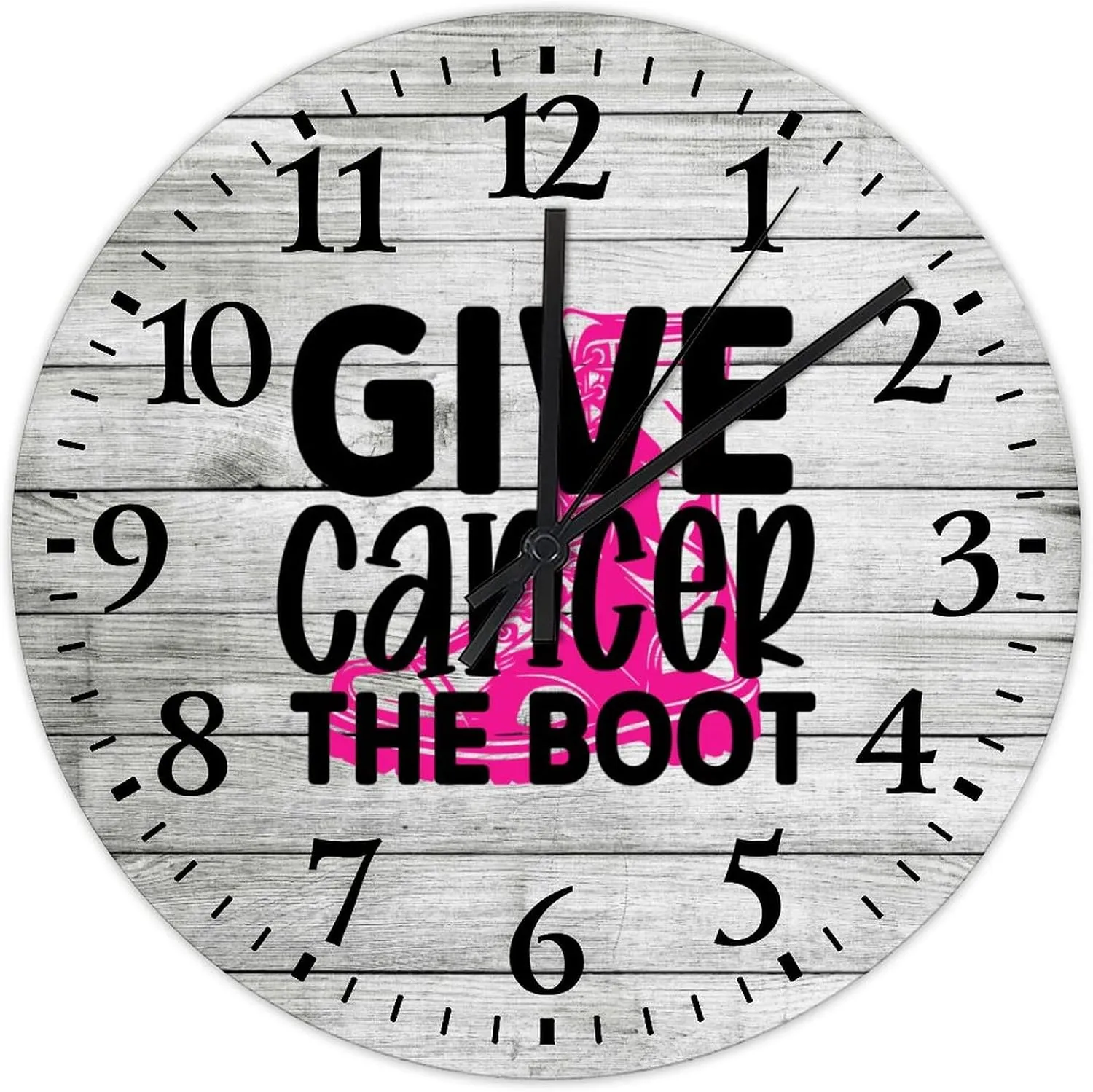 Wooden Wall Clocks Breast Cancer Give Cancer The Boot Home Decor Wall Clocks Battery-Powered with Quartz Movement Breast Cancer Awareness Survivor Round Clock for Living Room Office 10 Inch