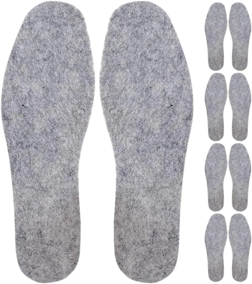 Wool Shoe Insoles 5 Pairs Wool Felt Insoles, 5mm Winter Warm Insole Soft Shoe Insert Cushions Boot Warming Insoles for Men and Women Grey Sole Insoles
