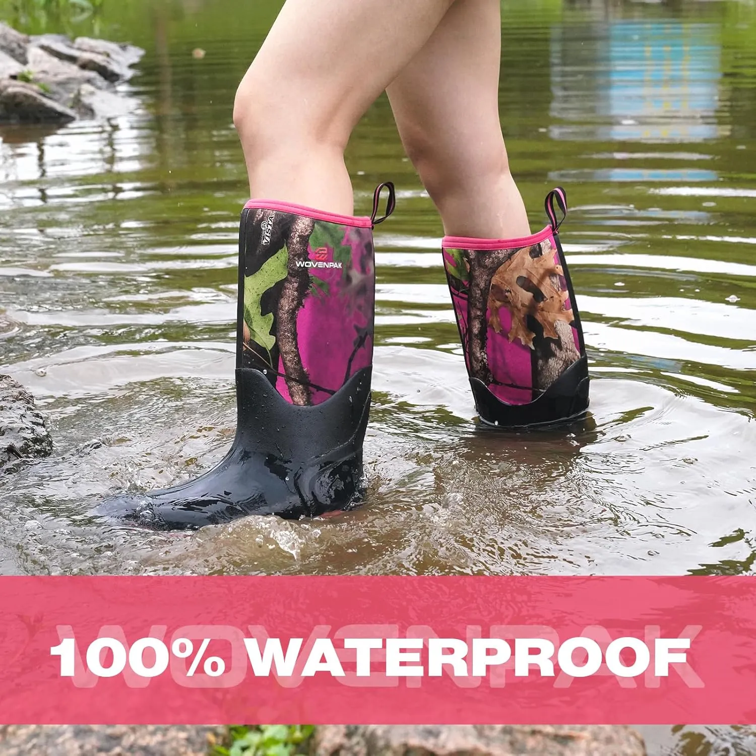WOVENPAK Rubber Boots for Women, Waterproof Rain Boots Women with Steel Shank, Insulated Hunting Boots, Neoprene Garden Mud Boots All Season for Hunting, Gardening, Farming, Size 6-11