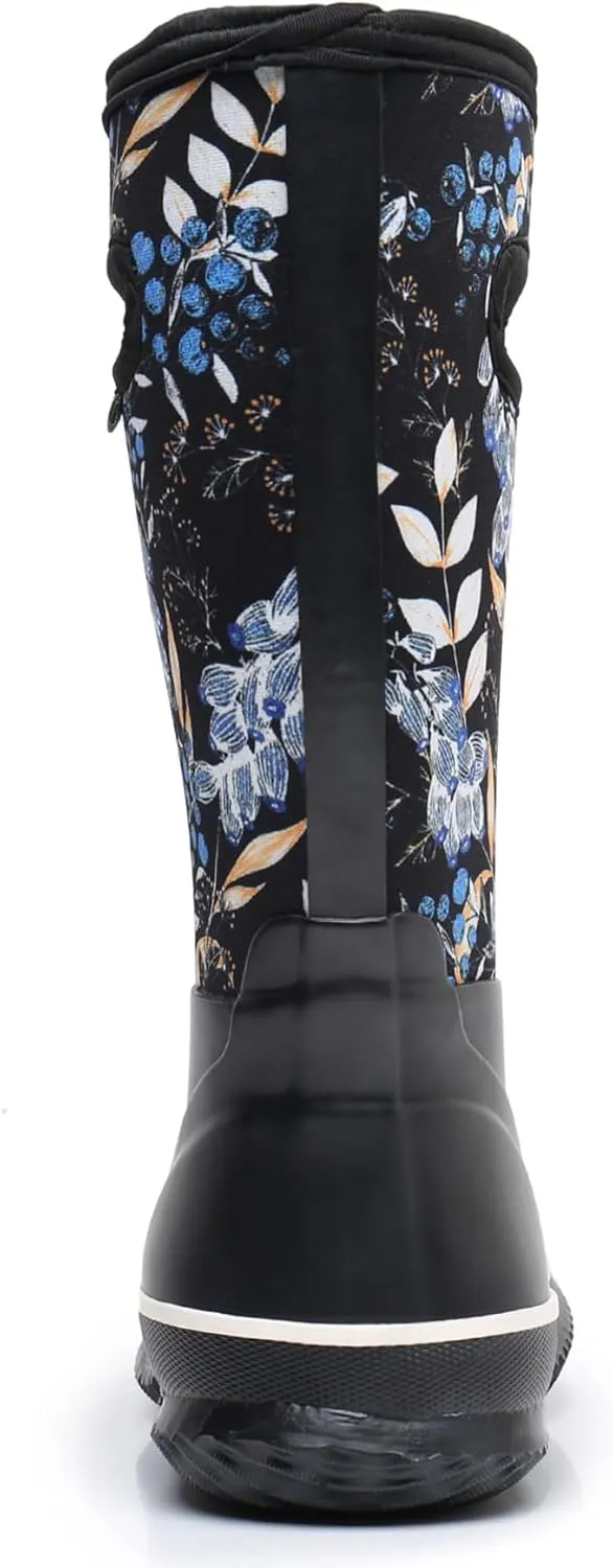 WTW Mid Calf Rain Boots for Women - Waterproof Insulated Neoprene Mud Boots Outdoor Hunting Garden Boots