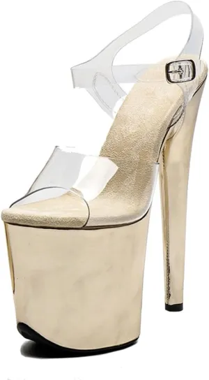 WUXIN H&P Women's Clear Exotic Pole Dance Ankle-Strap Sandal 8 Inch Mirror Round Toe Platform Fashion Model Sexy Stiletto Custom Dress shoes High Heel