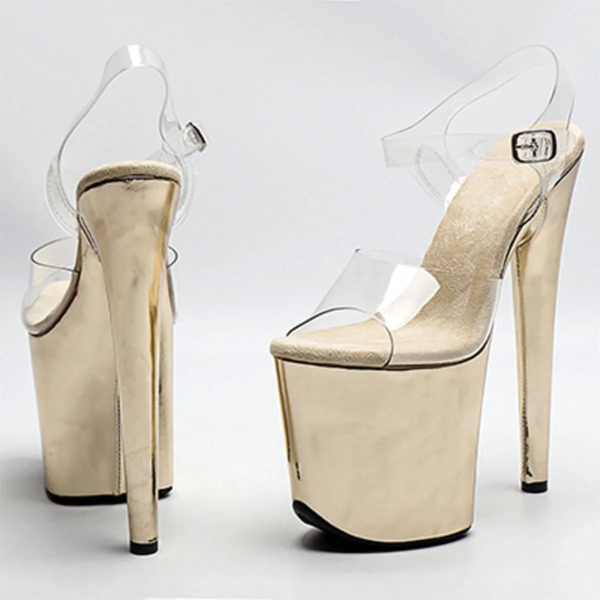 WUXIN H&P Women's Clear Exotic Pole Dance Ankle-Strap Sandal 8 Inch Mirror Round Toe Platform Fashion Model Sexy Stiletto Custom Dress shoes High Heel