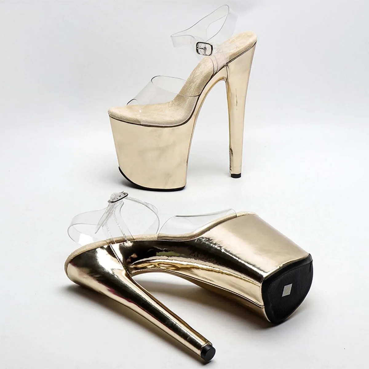 WUXIN H&P Women's Clear Exotic Pole Dance Ankle-Strap Sandal 8 Inch Mirror Round Toe Platform Fashion Model Sexy Stiletto Custom Dress shoes High Heel
