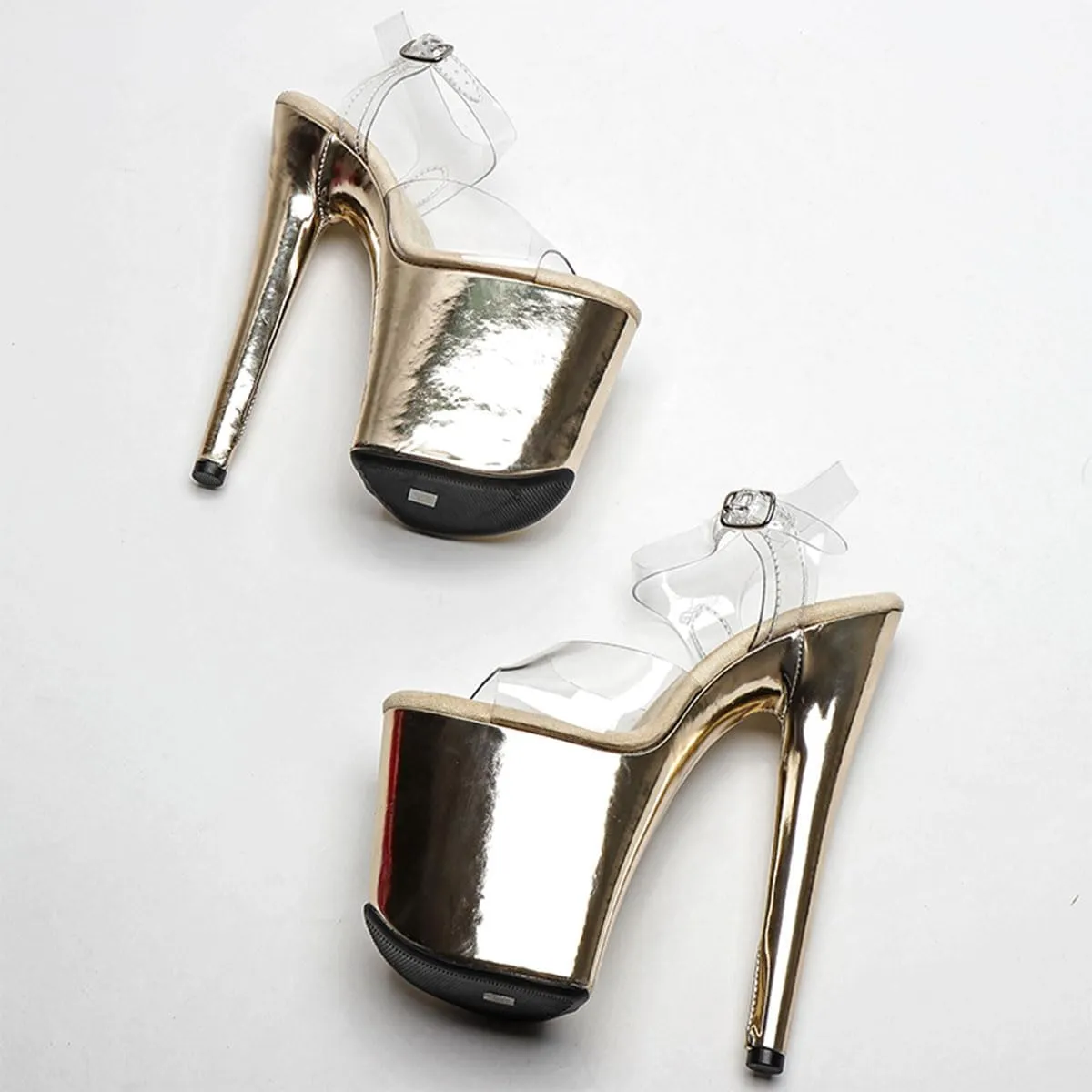 WUXIN H&P Women's Clear Exotic Pole Dance Ankle-Strap Sandal 8 Inch Mirror Round Toe Platform Fashion Model Sexy Stiletto Custom Dress shoes High Heel