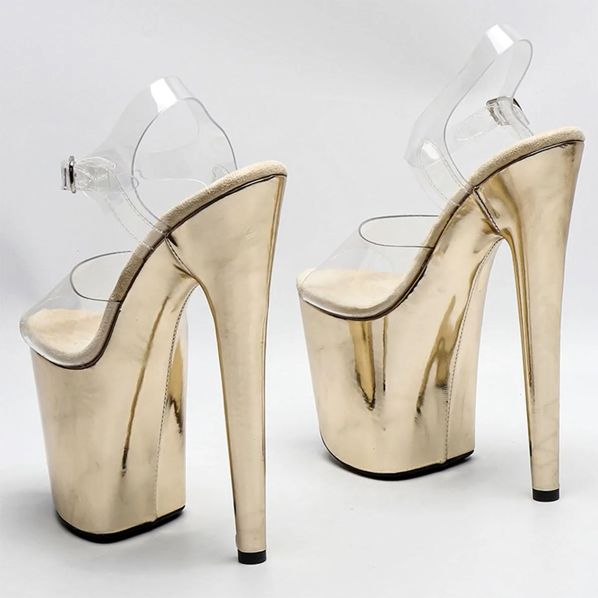 WUXIN H&P Women's Clear Exotic Pole Dance Ankle-Strap Sandal 8 Inch Mirror Round Toe Platform Fashion Model Sexy Stiletto Custom Dress shoes High Heel