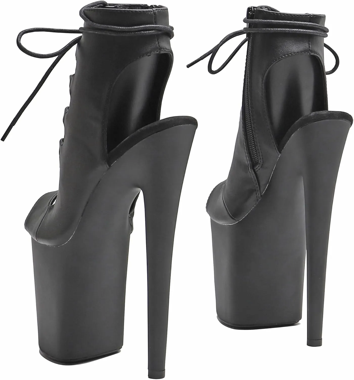 WUXIN H&P Women's Pole Dance Ankle Boots Heels Shoes, 8 in/20cm Heels, Open Toe Lace-up Stiletto Platform Exotic Boots
