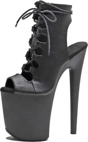 WUXIN H&P Women's Pole Dance Ankle Boots Heels Shoes, 8 in/20cm Heels, Open Toe Lace-up Stiletto Platform Exotic Boots