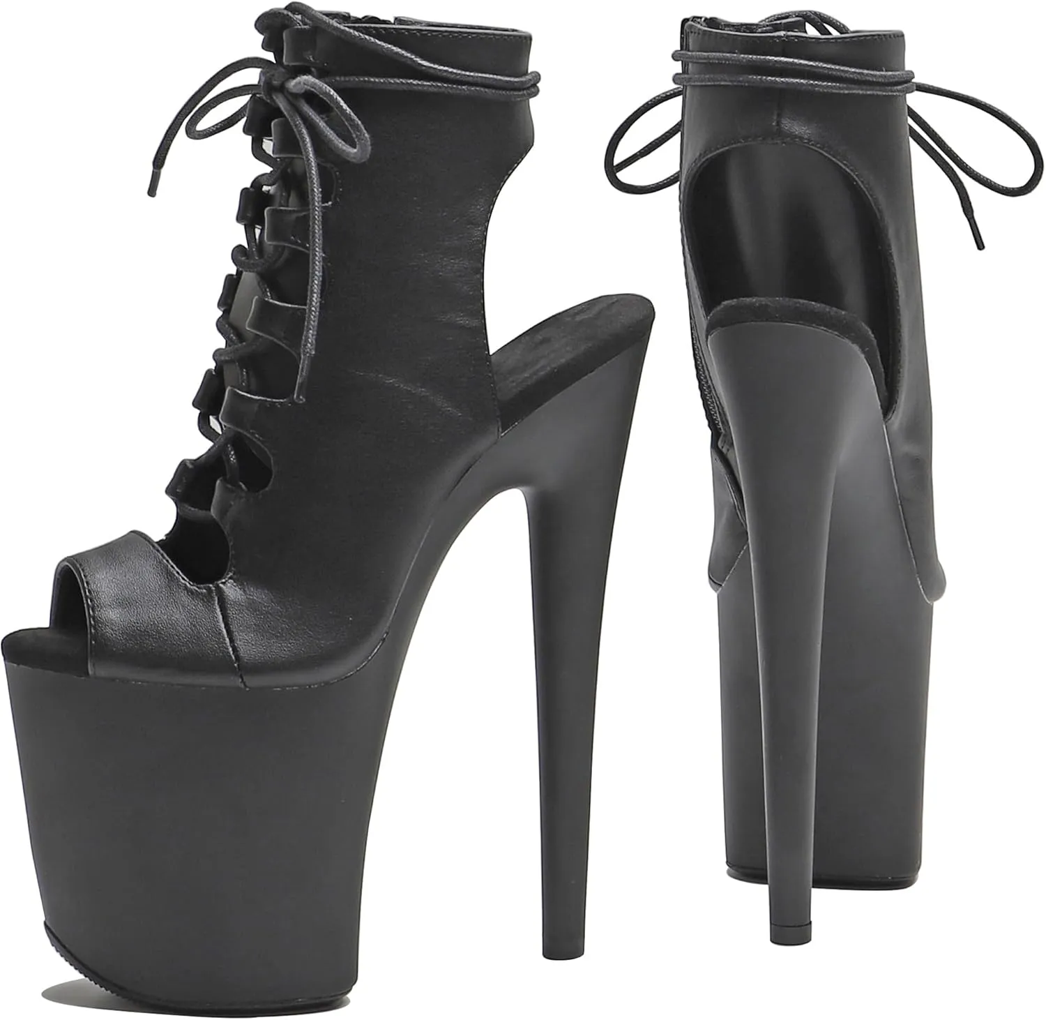 WUXIN H&P Women's Pole Dance Ankle Boots Heels Shoes, 8 in/20cm Heels, Open Toe Lace-up Stiletto Platform Exotic Boots