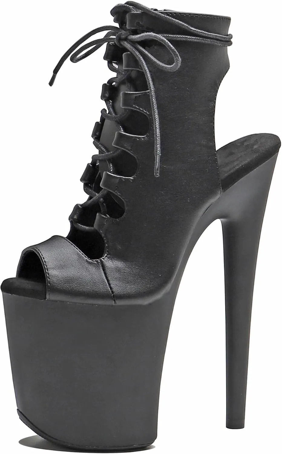 WUXIN H&P Women's Pole Dance Ankle Boots Heels Shoes, 8 in/20cm Heels, Open Toe Lace-up Stiletto Platform Exotic Boots