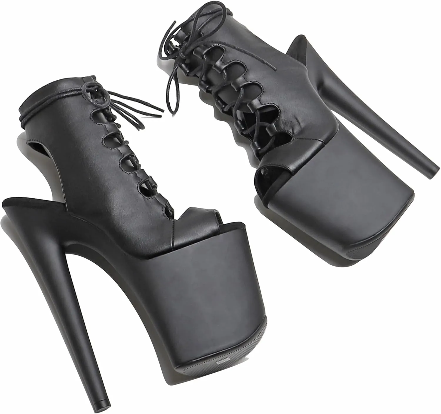 WUXIN H&P Women's Pole Dance Ankle Boots Heels Shoes, 8 in/20cm Heels, Open Toe Lace-up Stiletto Platform Exotic Boots