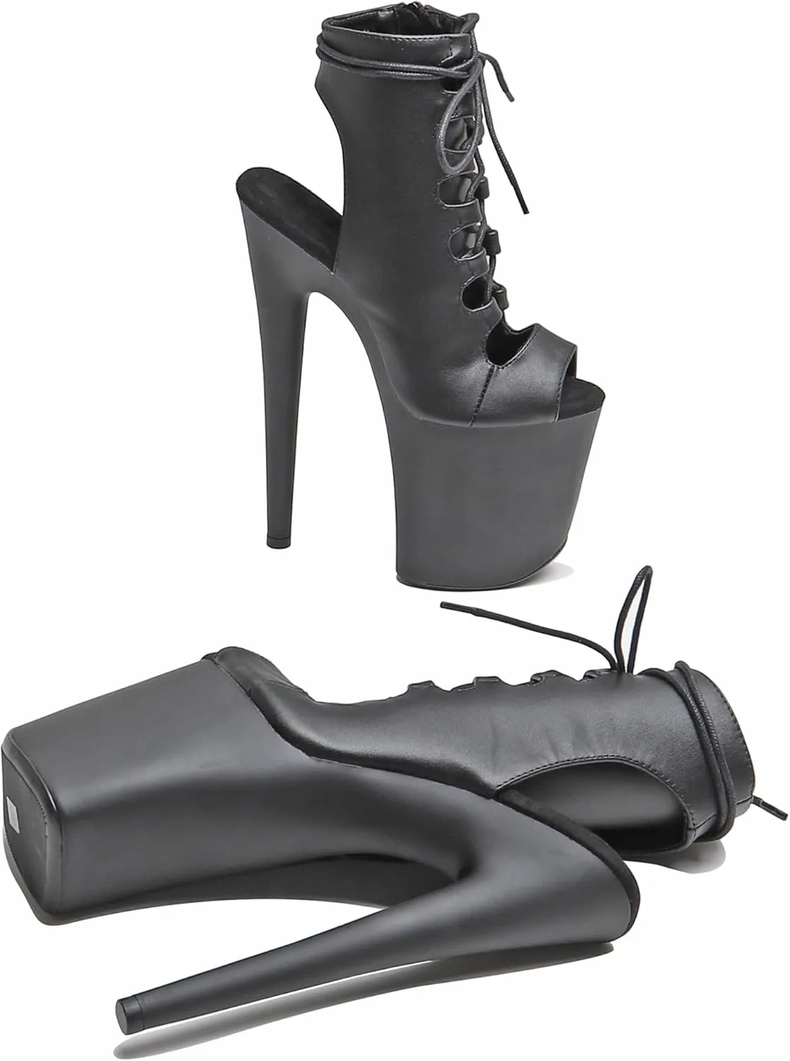 WUXIN H&P Women's Pole Dance Ankle Boots Heels Shoes, 8 in/20cm Heels, Open Toe Lace-up Stiletto Platform Exotic Boots