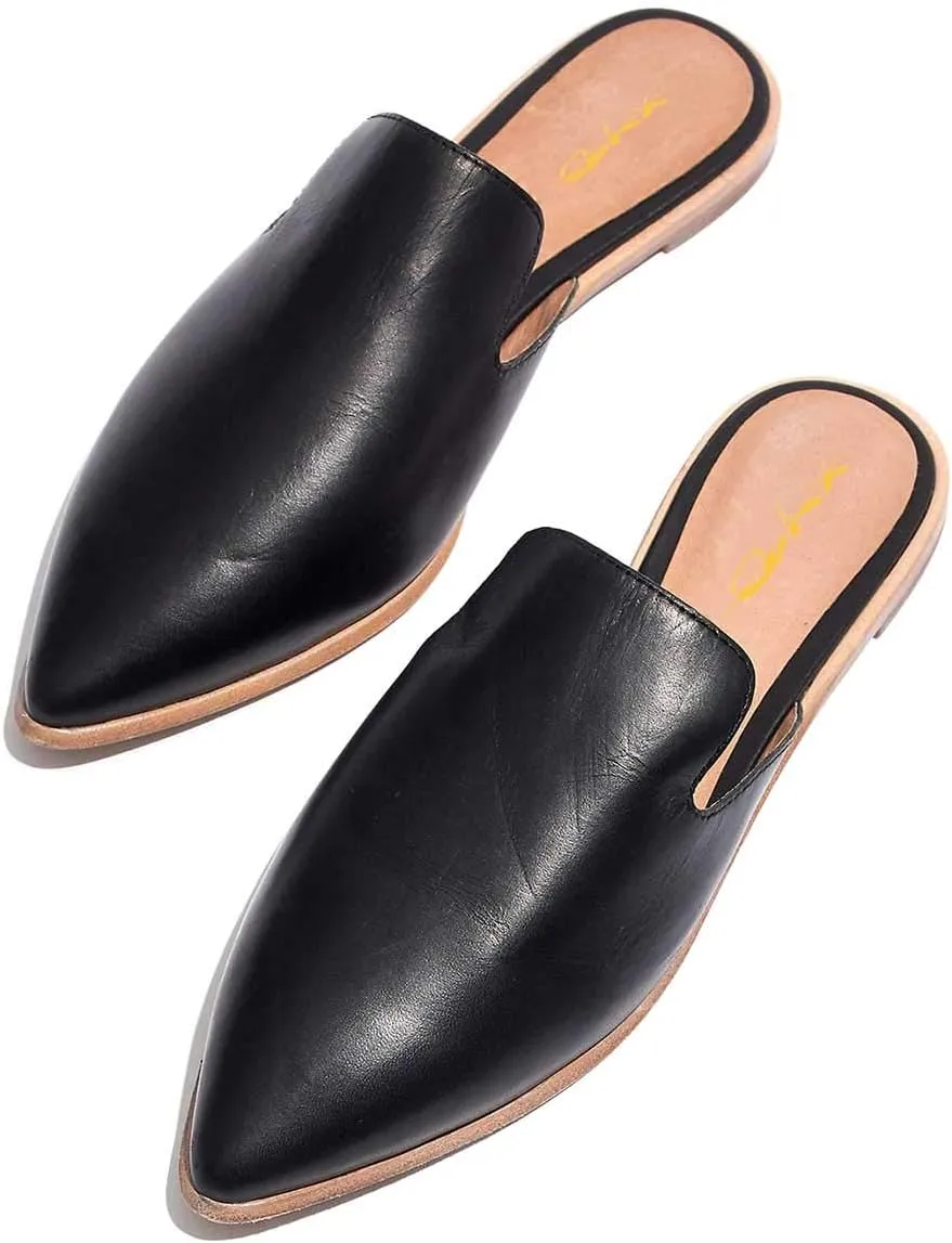 XYD Women Versatile Slip On Mules Loafers Pointed Closed Toe Indoor Flats Slide Slipper Backless Pumps Low Heel Leather Dress Shoes Ladies Easy Walking Dailywear