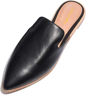 XYD Women Versatile Slip On Mules Loafers Pointed Closed Toe Indoor Flats Slide Slipper Backless Pumps Low Heel Leather Dress Shoes Ladies Easy Walking Dailywear
