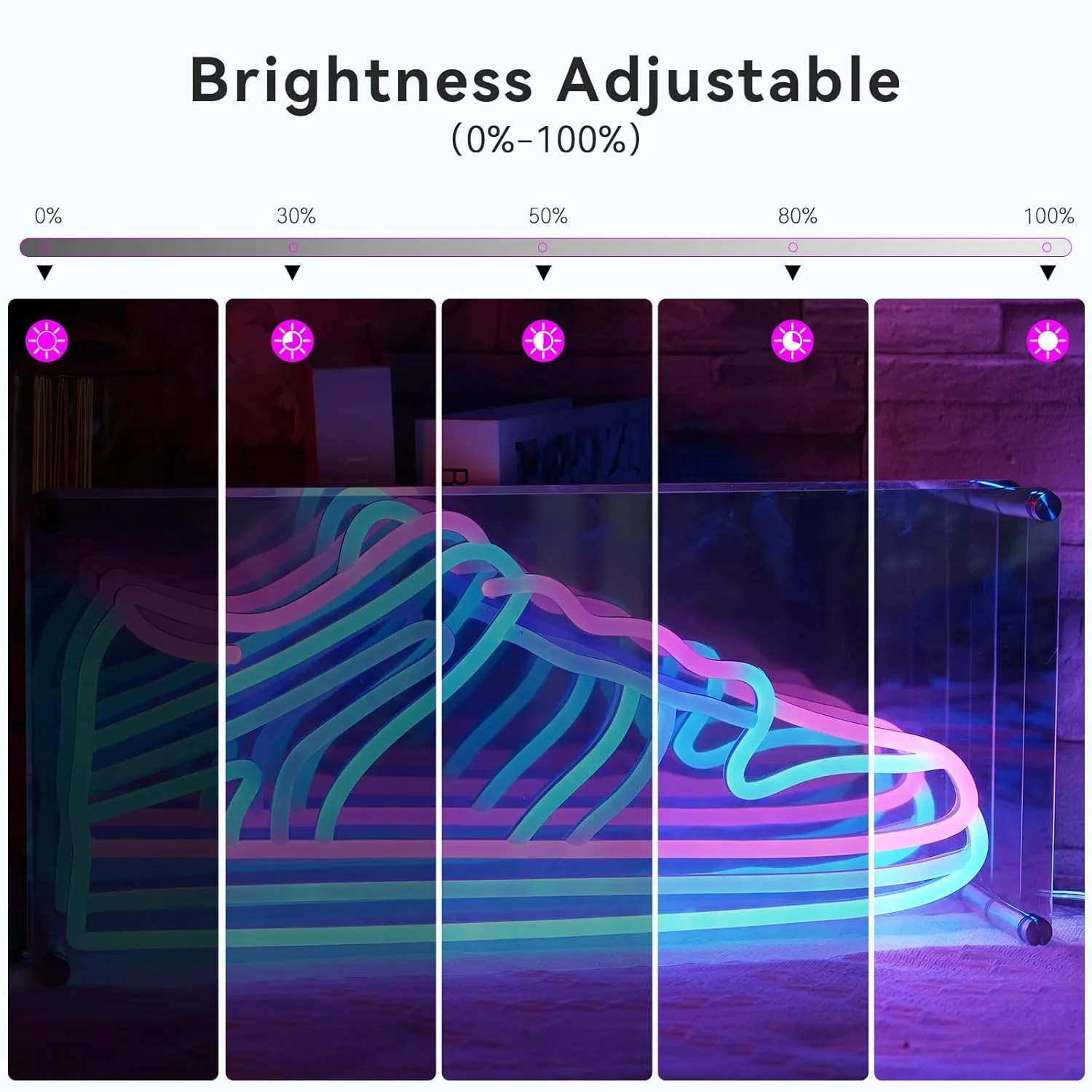 YALLOVE Sneaker Neon Sign, Infinity Mirror LED Light for Wall Decoration, USB Powered Shoe Neon Light, Brightness Adjustable (Battery Case)