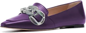 YDN Women Chic Closed Toe Ballet Flats Metal Chain Slip On Pumps Loafers Soft Walking Shoes