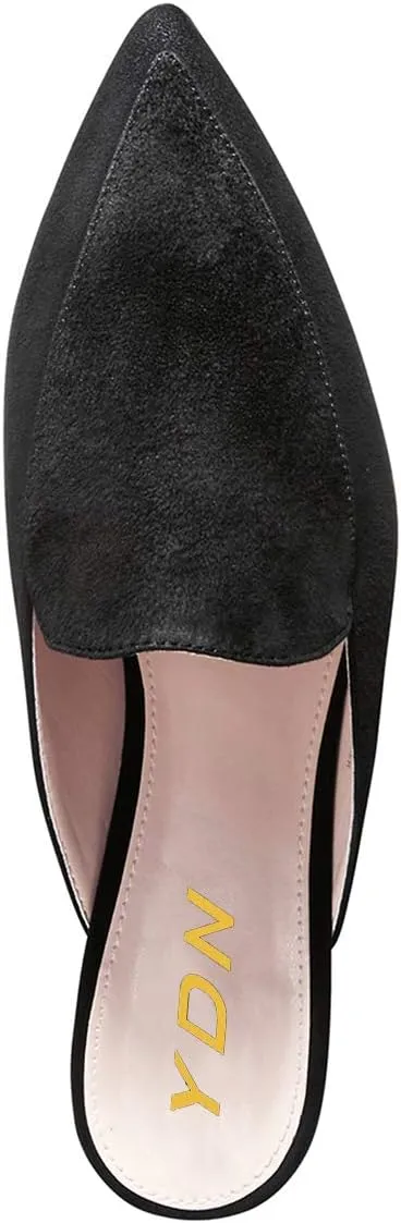 YDN Women Low Heel Comfort Mules Slip on Backless Sandals Pointed Toe Flats Loafers Slide Slipper Easy Walking Shoes