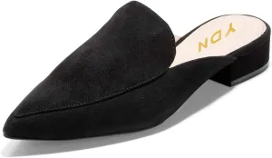YDN Women Low Heel Comfort Mules Slip on Backless Sandals Pointed Toe Flats Loafers Slide Slipper Easy Walking Shoes
