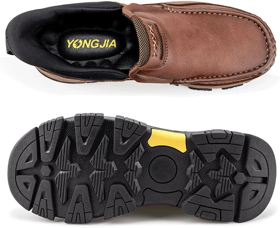 YONGJIA Mens Hands Free Slip in Loafers Walking Slip on Leather Casual Comfortable Breathable Shoes